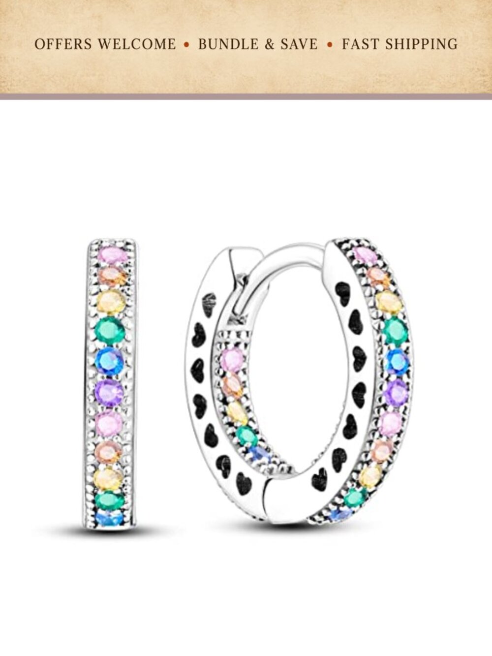 925 Sterling Silver Hoop Earrings Cubic Zirconia Huggie Hypoallergenic